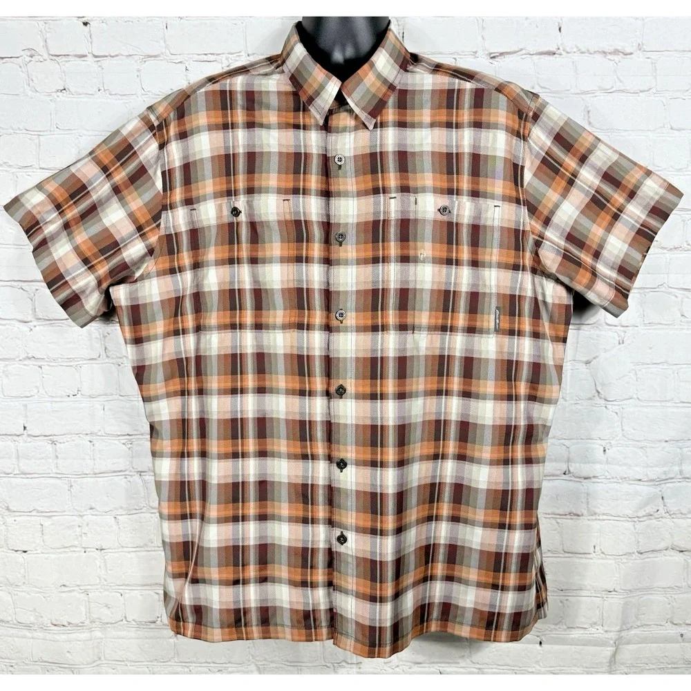 Eddie Bauer Rainier 2.0 Shirt Men's XL Orange Plaid Short Sleeve‎ Outdoor